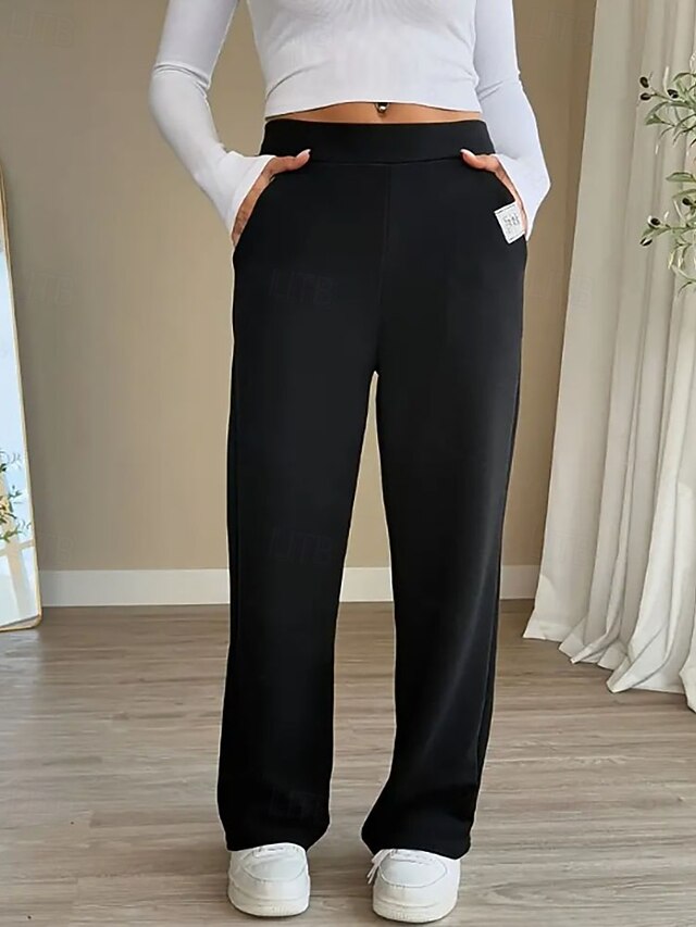 Women's Culottes Wide Leg Chinos Streetwear Casual Full Length Medium Waist Plain Pocket Elastic Waist Comfortable Micro-elastic Outdoor Vacation Daily Black Spring Fall Regular Fit4