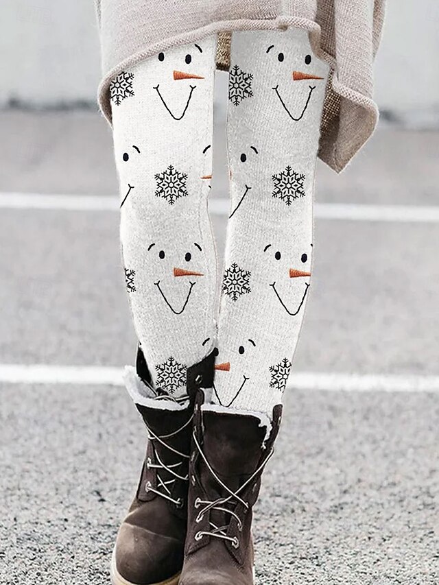 Women's Leggings Vacation Vintage Fashion Full Length High WaistPantsUgly Christmas Graphic Snowflake Christmas Printing Soft Breathable Stretchy Formal Vacation Street White Khaki Beige Spring Fall4