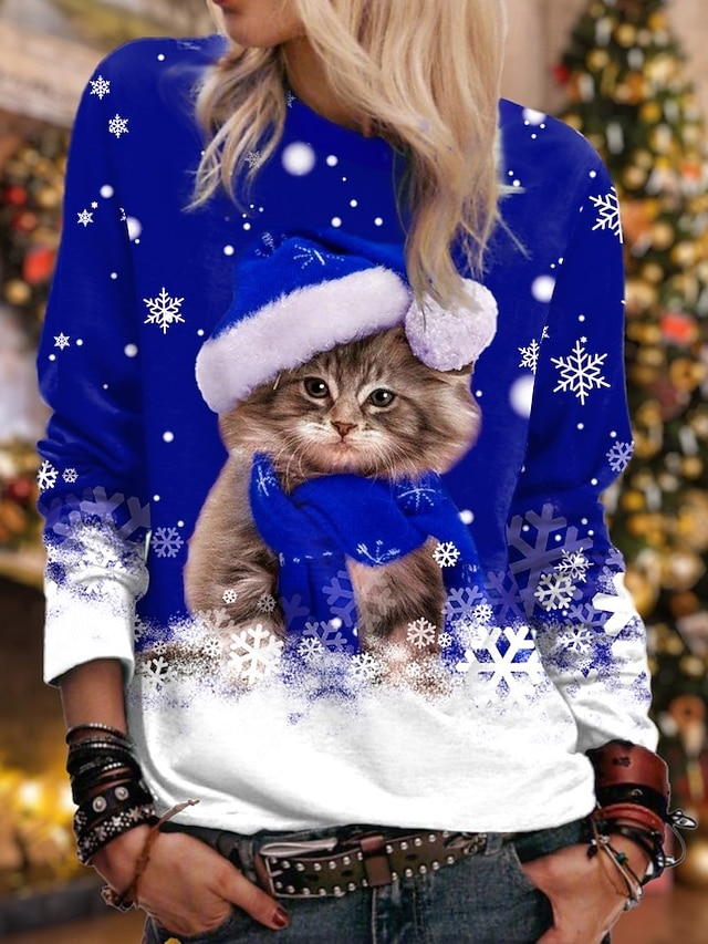  Pentru femei Hanorac pulover Hanorace Grafic Om de Zăpadă Crăciun Modă Casual Manșon Lung Stil Nautic Topuri obișnuite Stradă Zilnice Casual Imprimeu Negru Roșu-aprins Albastru piscină Mov Fucsia