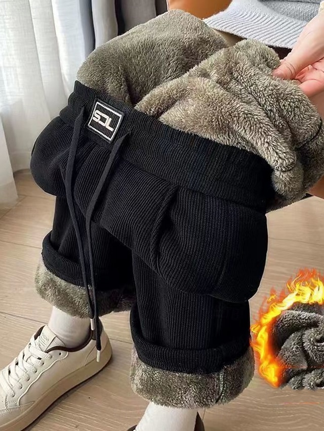 Femmes Pantalon en polaire Chinos Mode Streetwear Longueur complète Taille haute Uni Avec Poches Ceinture Élastique Confortable Doux Élastique Extérieur Rue Gris foncé Noir Kaki Automne Hiver Coupe