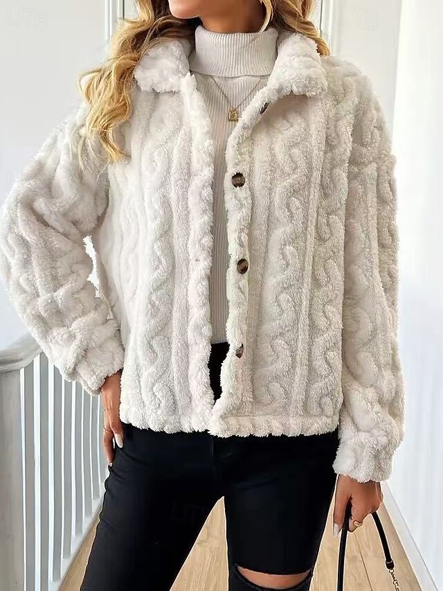 Women's Sweater Streetwear Casual Solid Color Shirt Collar Buttons Long Sleeve Regular Tops Knit Daily Holiday Going out White Fall Winter4