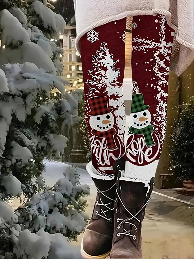 Women's Chinos Leggings Cozy Leggings Vacation Casual Full Length High WaistPantsUgly Christmas Snowman Printing Thermal Warm Comfortable Stretchy Vacation Casual Daily Wine Summer Spring Fall Winter4