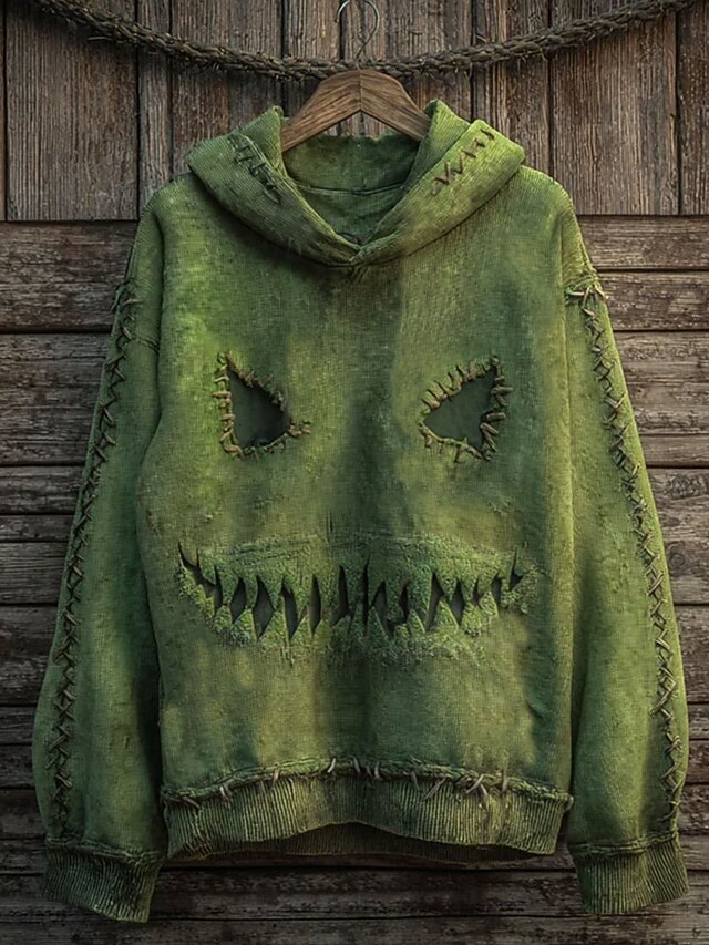 Women's Pullover Hoodie Sweatshirt Graphic Monster Casual Long Sleeve Hooded Regular Tops Party Evening Wear Street Dailywear Green Spring Fall Winter4