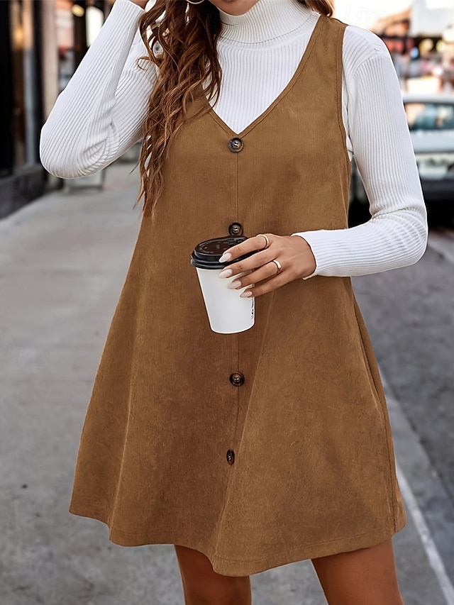  Damen Minikleid Freizeitkleid Cocktailkleid Mode Modern Täglich Date Wochenende Normale Passform Einfach Ärmellos V Ausschnitt Schwarz Braun Grün Frühling Herbst