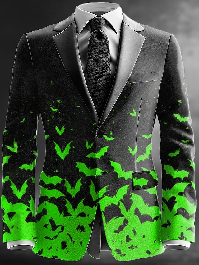  Halloween Hombre Murciélago Chaqueta americana Abrigo Cómodo Artístico Casual Ropa de fiesta de noche Diario Festival Impresión 3D Botones Multi bolsillo Todas las Temporadas Muesca Manga Larga Azul