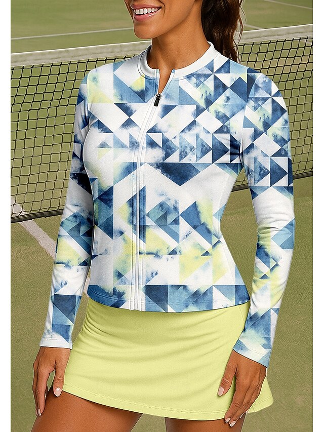 Women's Geometric Sport Shirt Tennis Shirt Tennis Top Long Sleeve Zipper Floral UPF50+ UV Resistant High Elasticity Moisture Wicking Breathable Volleyball Tennis Golf Stand Collar Zip Collar Jacket4