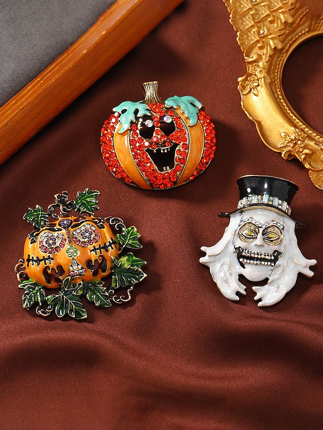  Dámská brož s dýní na Halloween - vtipný roztomilý kamínkový odznak na kostýmní párty a slavnostní doplňky