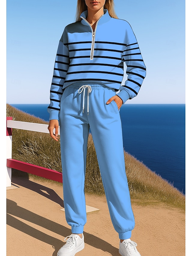  Mujer Sudadera Tracksuit Vestimenta para correr Correa Cremallera Geométrico Chaqueta y Pantalones de Chándal Conjunto de ropa deportiva Primavera Azul Morado Casual Rutina de ejercicio Al Aire Libre