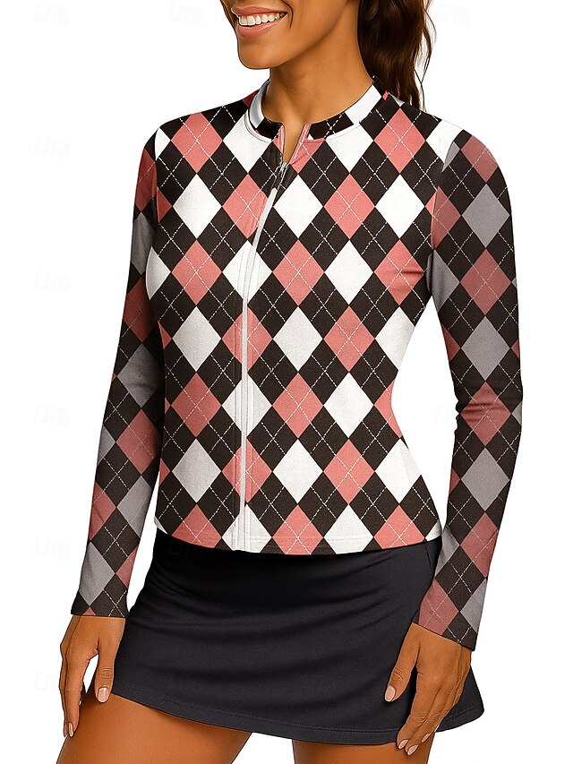 Women's Geometric Sport Shirt Tennis Shirt Tennis Top Long Sleeve Zipper Floral UPF50+ UV Resistant High Elasticity Moisture Wicking Breathable Volleyball Tennis Golf High Neck Stand Collar Jacket4