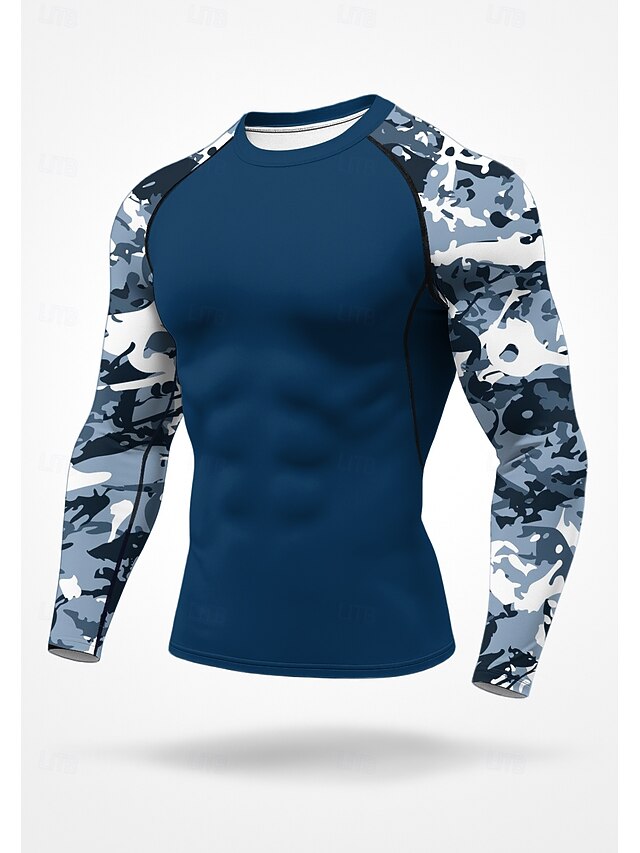 Men's Running T-Shirt Athletic Shirt Gym Shirt Fitness Shirt Workout Shirt Long Sleeve Tee Tshirt Camouflage UPF 50 UV Resistant Soft Sweat wicking Mountain Bike / MTB Gym Workout Mountain Bike MTB4