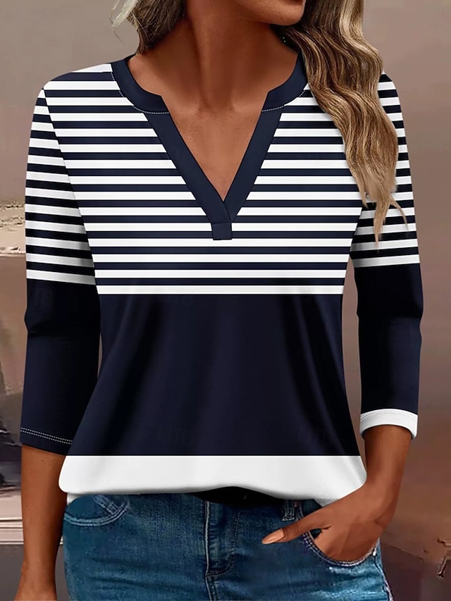  Femmes T-shirt Graphique Géométrique ancien Élégant Classique manche longue Col en V Encolure en V Hauts Réguliers Quotidien Imprimé Noir Rouge Bleu Vert Printemps Automne Hiver