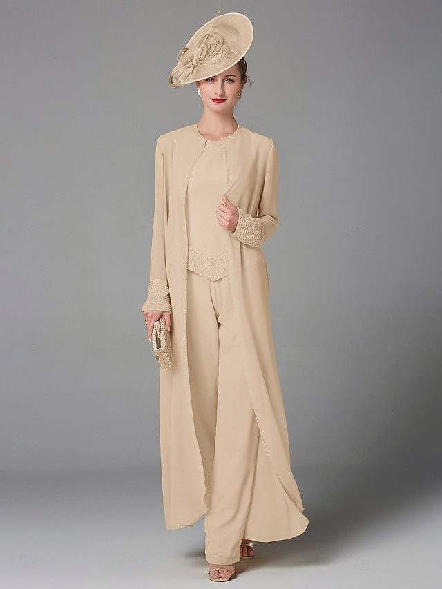  Pantalon de mariage à la plage ensemble de 3 pièces mère de la mariée invitée de mariage formelle élégante grande taille avec encolure bateau longueur au sol manches longues enveloppe incluse avec