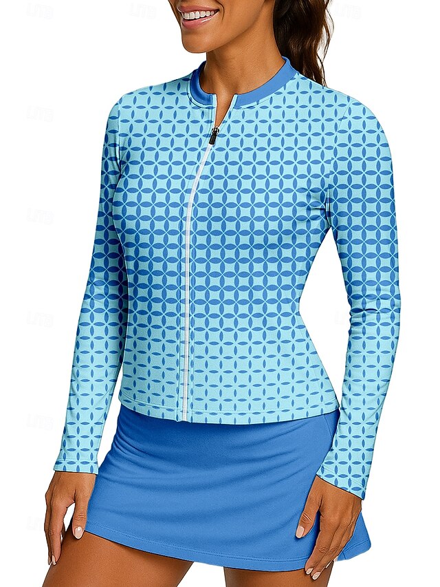 Women's Geometric Gradient Tops Sport Shirt Tennis Shirt Tennis Top Long Sleeve Zipper Floral UPF50+ UV Resistant High Elasticity Moisture Wicking Breathable Volleyball Tennis Golf Stand Collar Zip4