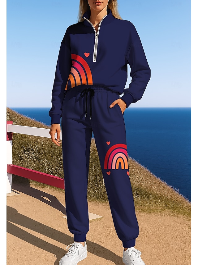  نسائي بدلة رياضية بذلة رياضة بذلة الهرولة رباط سحاب هندسي سترة وبنطلون رياضي مجموعة ملابس رياضية الربيع أزرق بحري داكن بنفسجي فاتح غير رسمي اكتشف - حل الخارج ناعم فضفاض كم طويل رياضة ألبسة رياضية