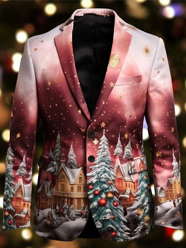  Per uomo Albero di Natale Manica Lunga Collo ripiegato Affari Lavoro Abbigliamento da lavoro Uscire Bottoni Stampato Multi-tasche