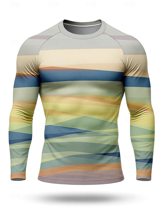 Men's Compression Shirt Running Shirt 3D Print Long Sleeve Base Layer Geometric Quick Dry Compression Power Flex Moisture Wicking Gym Workout Active Training Cycling Sportswear Activewear Blue4