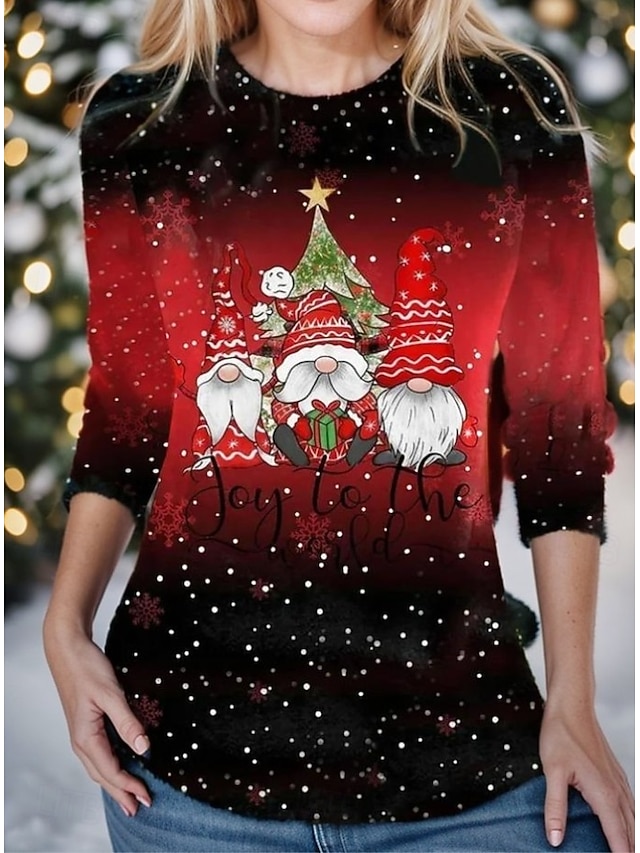  Noël Femmes T-shirt Graphique Père Noël Noël ancien Mode Élégant manche longue Col ras du cou Col rond Hauts Réguliers Quotidien Week-end Imprimé Jaune Rouge Bleu Violet Orange Printemps Automne Hiver