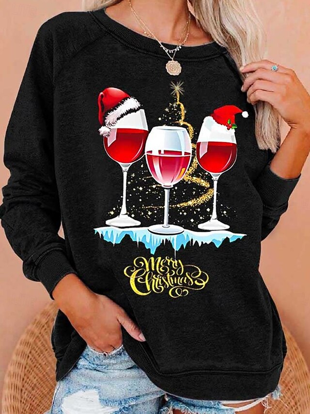 Christmas Women's Pullover Sweatshirt Graphic Tree Fashion Casual Long Sleeve Crew Neck Regular Tops Street Dailywear Holiday Print Black Red Fall Winter3