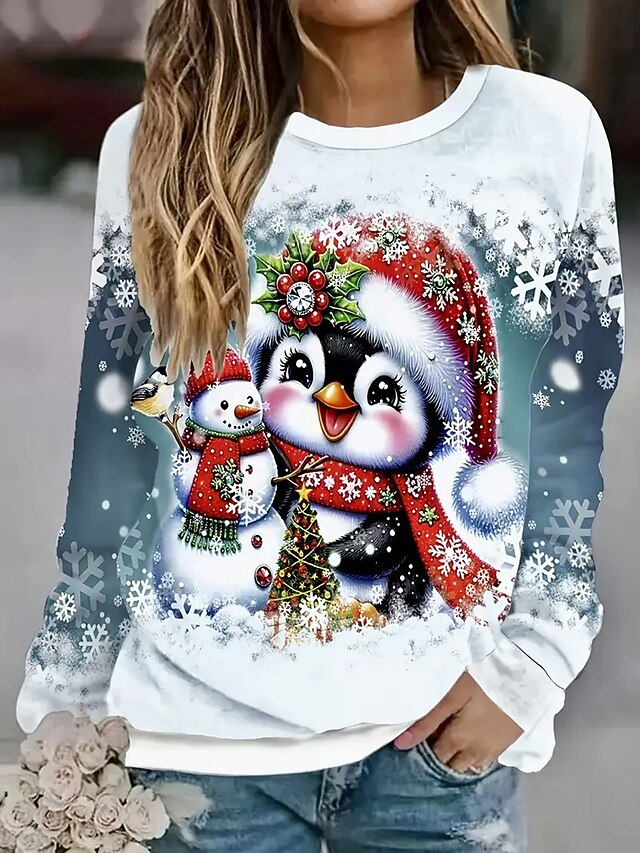 Christmas Women's Pullover Sweatshirt Hoodies Graphic Snowman Fashion Casual Long Sleeve Crew Neck Round Neck Regular Tops Street Dailywear Casual Print White Red Blue Spring Fall Winter4
