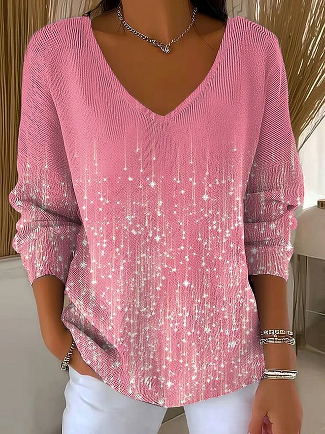 Women's T Shirt Ombre Graphic Elegant Fashion Casual Long Sleeve V Neck Regular Tops Daily Weekend Print Pink Spring Fall Winter4