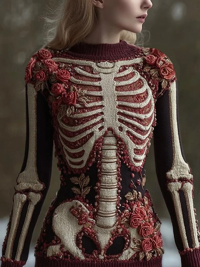 Women's Sweater Skeleton Fashion Casual Graphic Skeleton Crew Neck ...