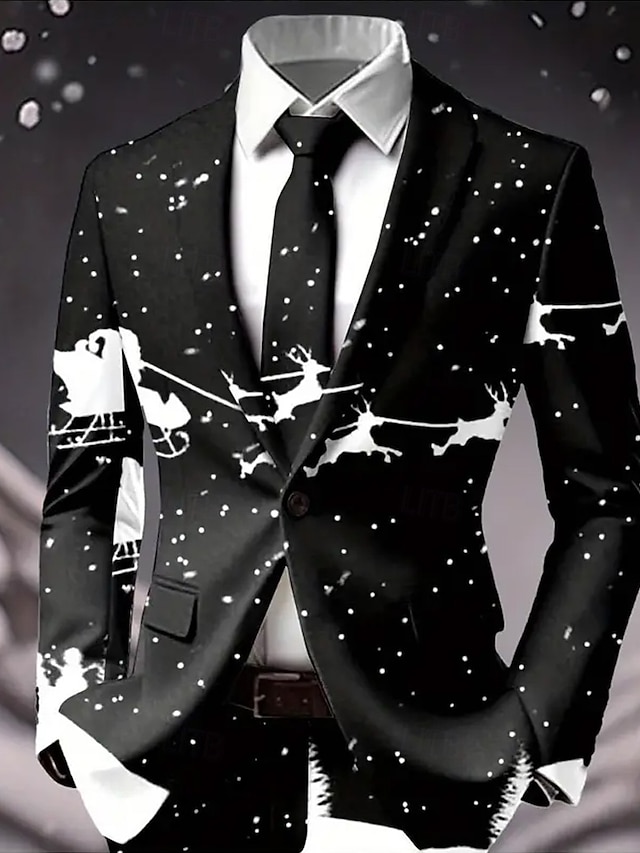  Ανδρικά Μπλέιζερ Παλτό Χριστούγεννα Causal Φεστιβάλ Καθημερινά Φθινόπωρο / Χειμώνας 100% Πολυέστερ Χιονονιφάδα 3D εκτύπωση Κουμπιά Διατηρείτε Ζεστό Άνετο Μονόπετο Χρωματιστή ζακέτα