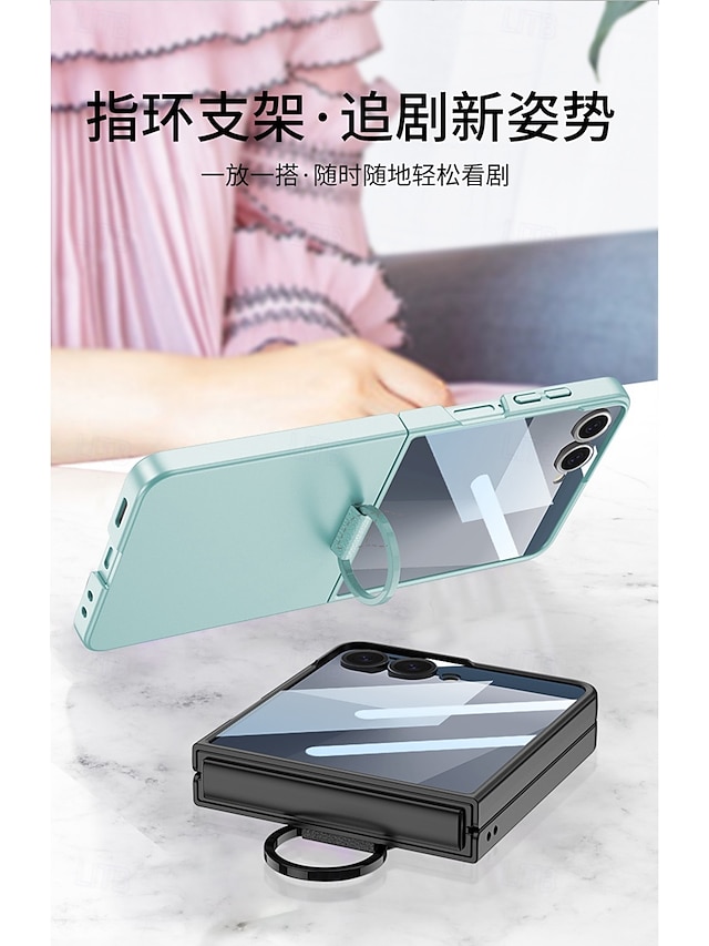  Phone Case For Samsung Galaxy Z Flip 7 Back Cover Full Body Protective Ring Buckle Shockproof Retro PC