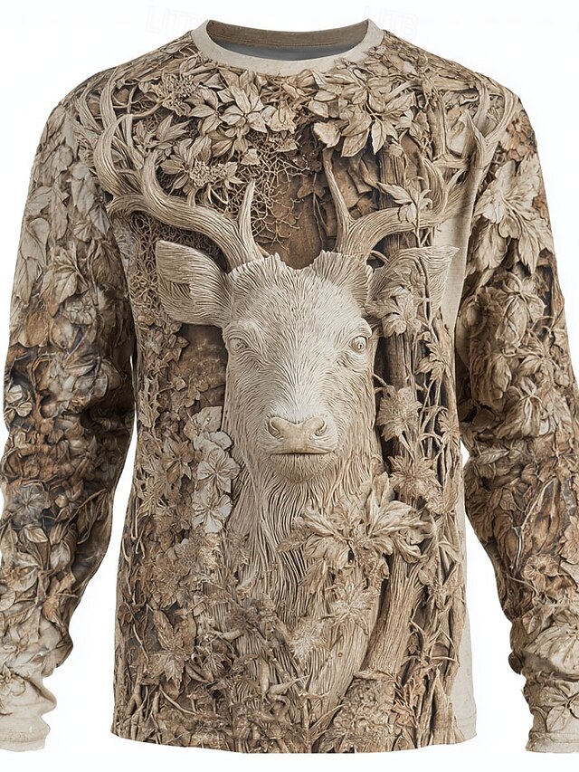 Oversized Deer Print Round Neck Cotton T-Shirt main image 1