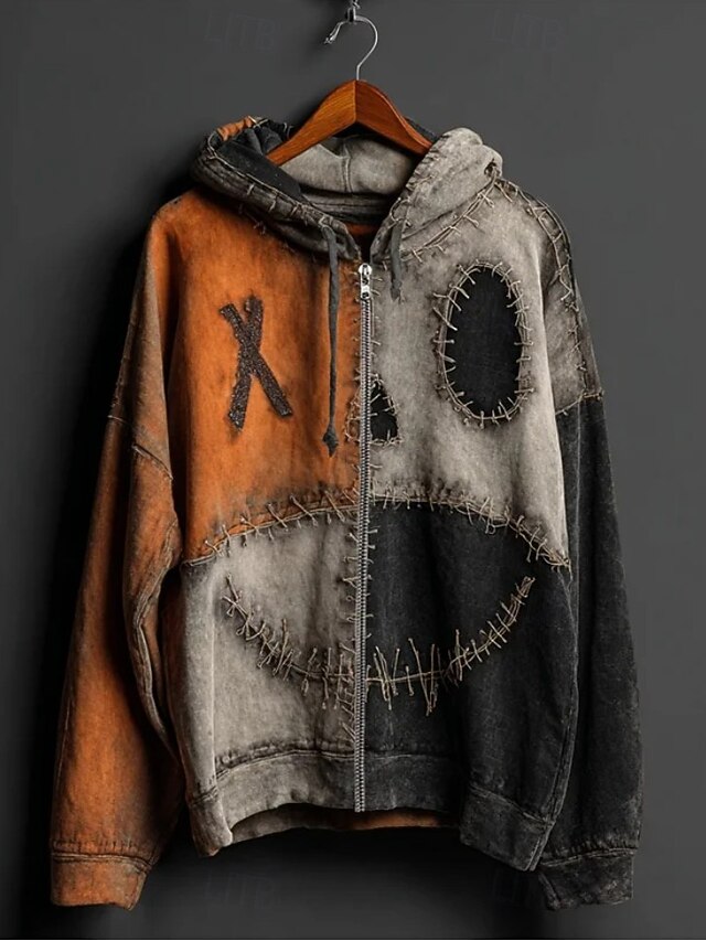 Women's Zip Up Hoodies Graphic Halloween Punk Active Vintage Long Sleeve Hooded Regular Tops Home Dailywear Casual Patchwork Orange Fall Winter2