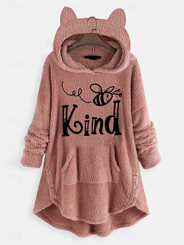 Damen Kapuzenpullover Tiermotiv Lässig Langarm Mit Kapuze Lange Oberteile Straße Alltagskleidung Lässig Rosa Wein Dunkelpink Rote Dunkelgray Herbst Winter