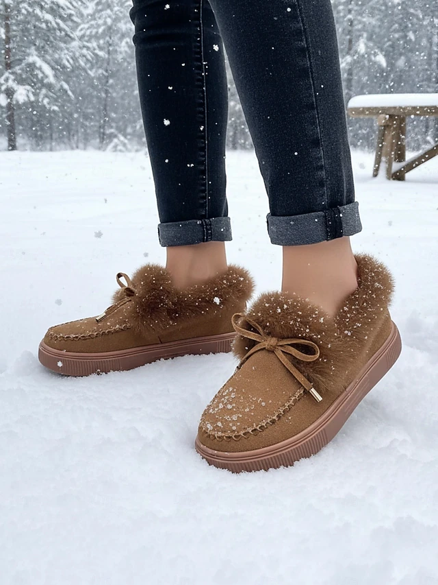 Women's Fur-Lined Moccasin Loafers - Cozy Slip-On Winter Shoes with Plush Trim and Suede Finish 14