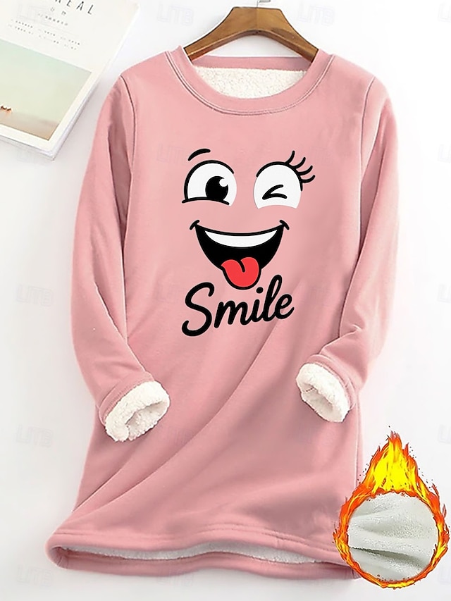  Pull-over pour femme, sweat-shirt graphique, chaud, décontracté, duveteux, manches longues, col rond, régulier, streetwear, décontracté, jaune, rose, rose foncé, bleu, gris, printemps, automne, hiver