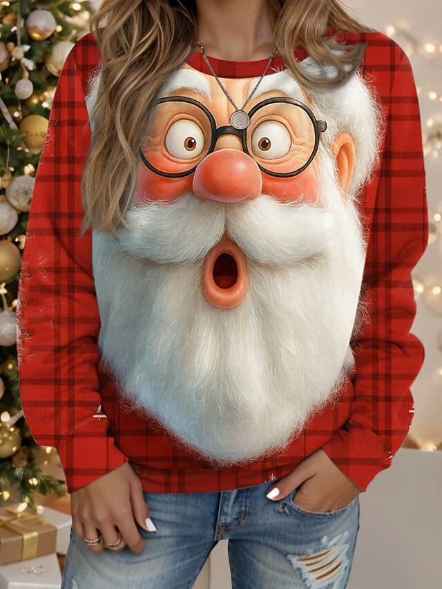 Women's Pullover Sweatshirt Graphic Santa Claus Casual Long Sleeve Crew Neck Regular Tops Street Casual Holiday Print Black Wine Red Spring Fall Winter4