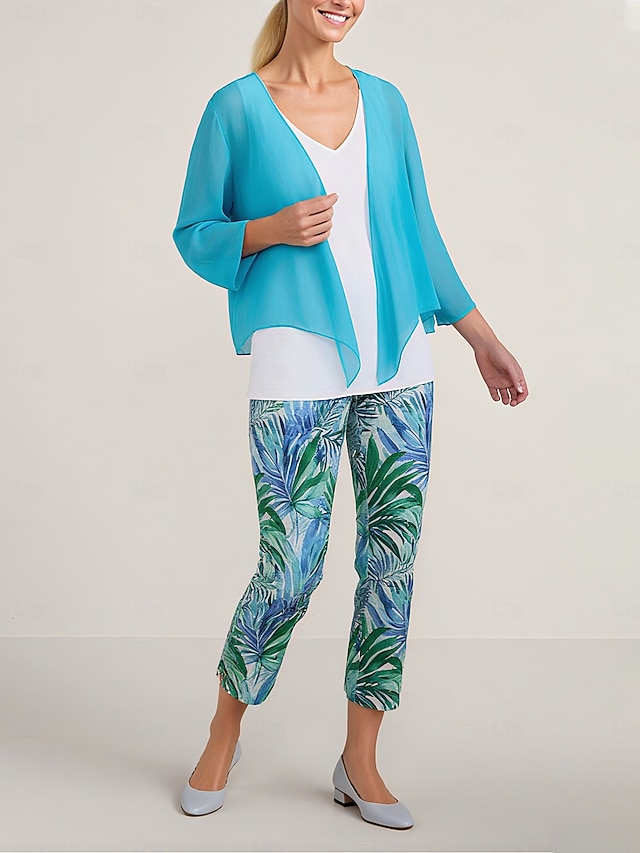  Haut en soie pour femme, style décontracté, noué sur une robe, débardeur, manches 3/4, tenue décontractée