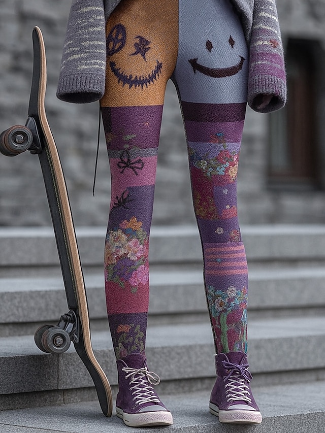  Dame Leggins Ferie Årgang Etnisk Stil Fuld længde Høj TaljePantsHalloween Grafisk Uhyre 3D-udskrivning Hurtigtørrende Åndbarhed Blød Elastisk Formel udendørs Ferierejse Lilla Grå Orange Efterår Slank