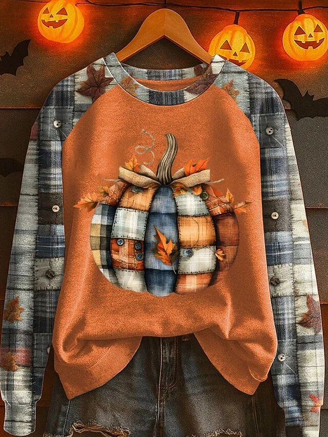Halloween Women's Sweatshirts Graphic Pumpkin Fashion Casual Long Sleeve Crew Neck Regular Tops Street Dailywear Casual Print Yellow Orange Fall Winter3