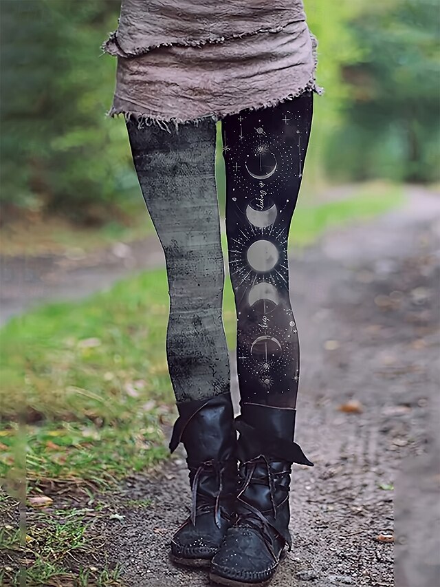 Women's Slacks Leggings Cozy Leggings Vacation Vintage Streetwear Full Length Natural Graphic Elastic Waist Print Comfy Outdoor Comfortable High Elasticity Outdoor Vacation Streetwear Dark-Gray Fall4