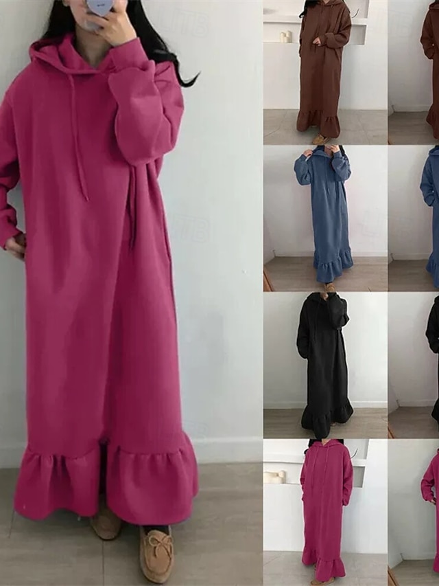 Per Donna Abito Lungo Maxi Abito Vestito Casual Elegante Moda Moderno Allaperto Quotidiano Uscire Vestibilita Regolare Semplice Manica Lunga Con Cappu P10207005
