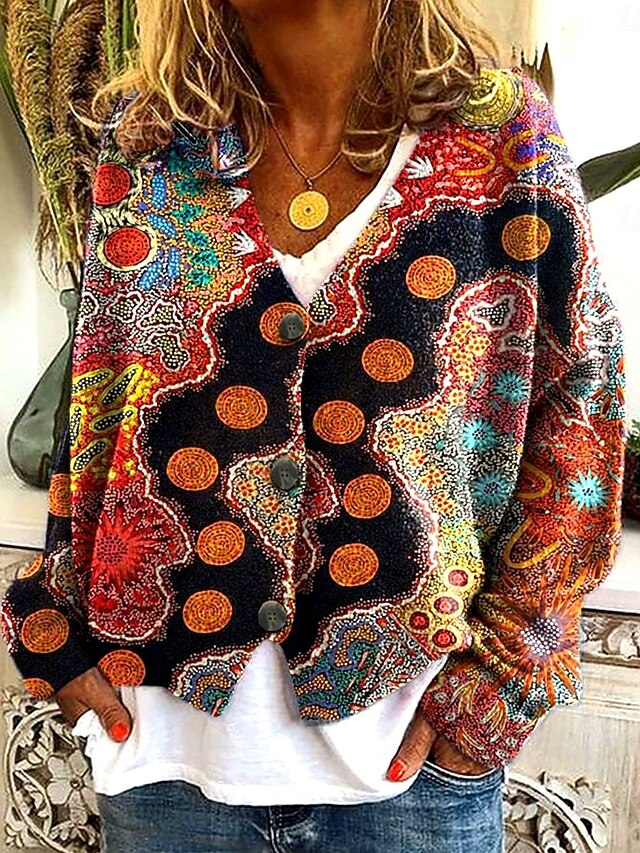 Women's Sweater Cardigan Elegant Vintage Fashion Floral Striped Argyle V Neck Pocket Knitted Print Long Sleeve Regular Tops Knit Outdoor Daily Weekend Red Brown Light Brown Fall Winter4