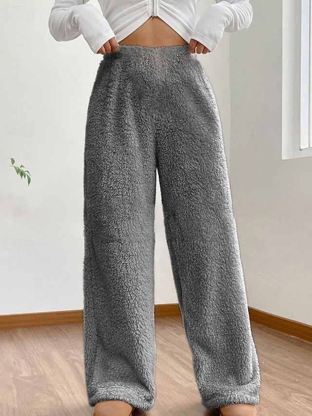  Femmes Jambe large Slacks Mode Occasionnel Longueur complète Taille Moyenne Uni Taille Élastique Chaleur Thermique Non Elastique Élastique Formel Vacances Rue Gris clair Gris foncé Chameau Gris Hiver