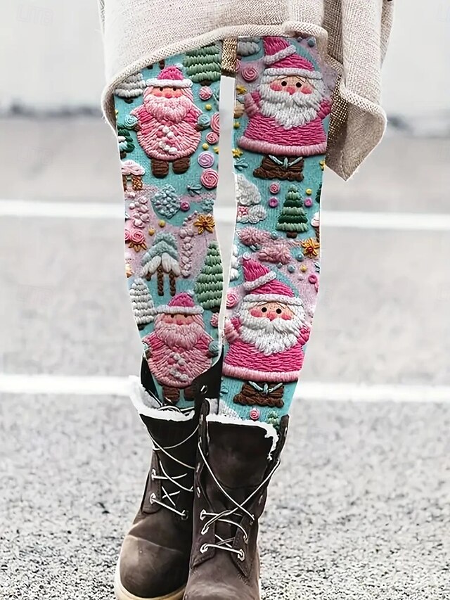 Women's Chinos Leggings Cozy Leggings Vacation Casual Full Length High WaistPantsUgly Christmas Santa Claus Printing Thermal Warm Comfortable Stretchy Vacation Casual Daily Blue Summer Spring Fall4