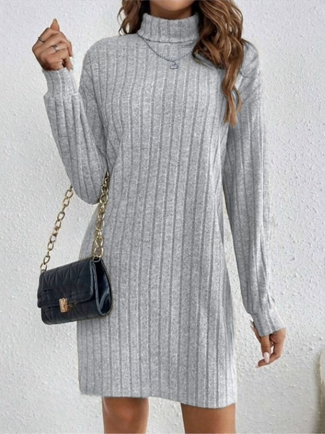  Femmes Mini Robe Robe Pull Robe Décontractée Mode Moderne Quotidien Date Week-end Coupe régulière Uni manche longue Col haut Noir Vin Gris Clair Abricot Automne Hiver
