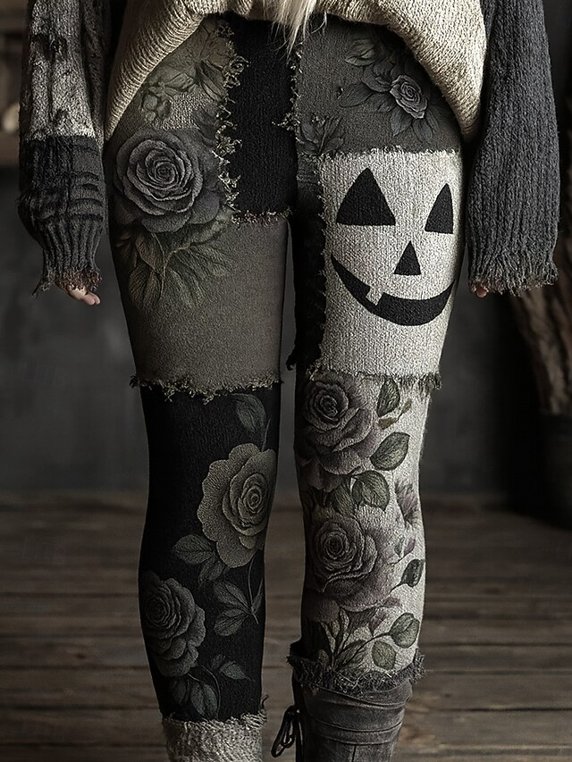 Women's Leggings Vacation Vintage Ethnic Style Full Length High WaistPantsHalloween Graphic Animal Cat Drawstring Patchwork 3D Print Quick Dry Breathability Soft Stretchy Formal Outdoor Vacation Gray4