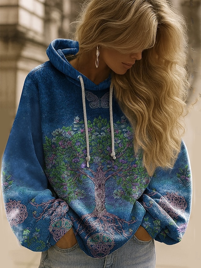  Per donna Felpa con cappuccio Floreale Grafico Elegante Caldo Attivo Manica Lunga Con Cappuccio Top Regolari Streetwear Abbigliamento Quotidiano Casuale Patchwork Stampato Rosso Blu Viola Fucsia Verde