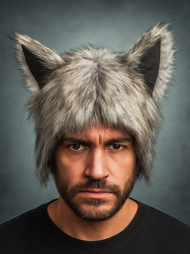  мужская шапка с волчьими ушками на Хэллоуин – пушистая полиэстеровая плюшевая шапка для костюмированной вечеринки, вечеринки и зимнего ношения