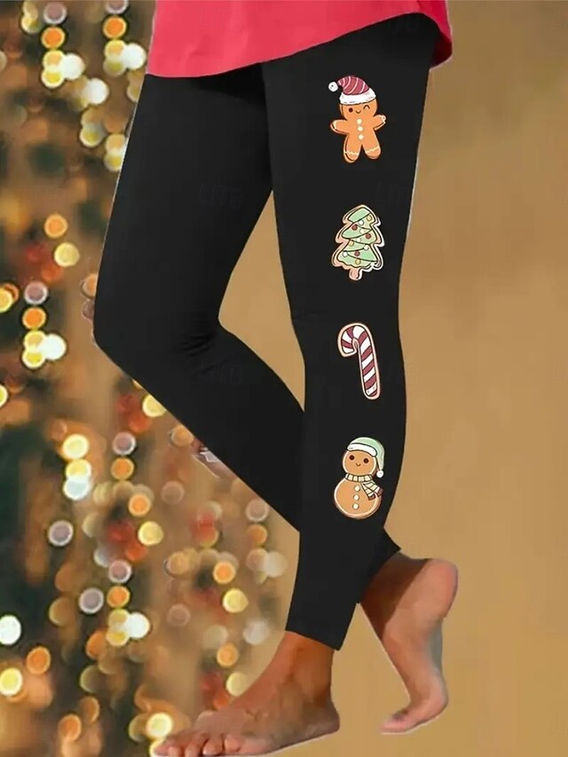 Women's Chinos Leggings Cozy Leggings Vacation Casual Full Length High WaistPantsUgly Christmas Graphic Snowman Printing Thermal Warm Comfortable Stretchy Vacation Street Causal Black Summer Spring4