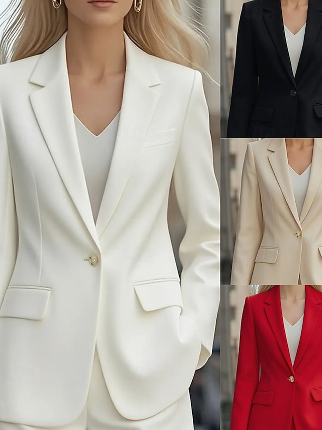  نسائي سترة مريح جيب Buttons رسمي سهل رسمي المكتب عمل عادية طوي عادي كم طويل ملابس خارجية أسود أبيض أحمر الخريف الشتاء