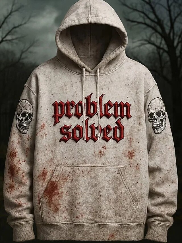 Halloween Men's Blood Splatter Letter Skulls Hoodie Fashion Daily Hooded Vacation Party Streetwear Beige Printing Fall Winter Designer2