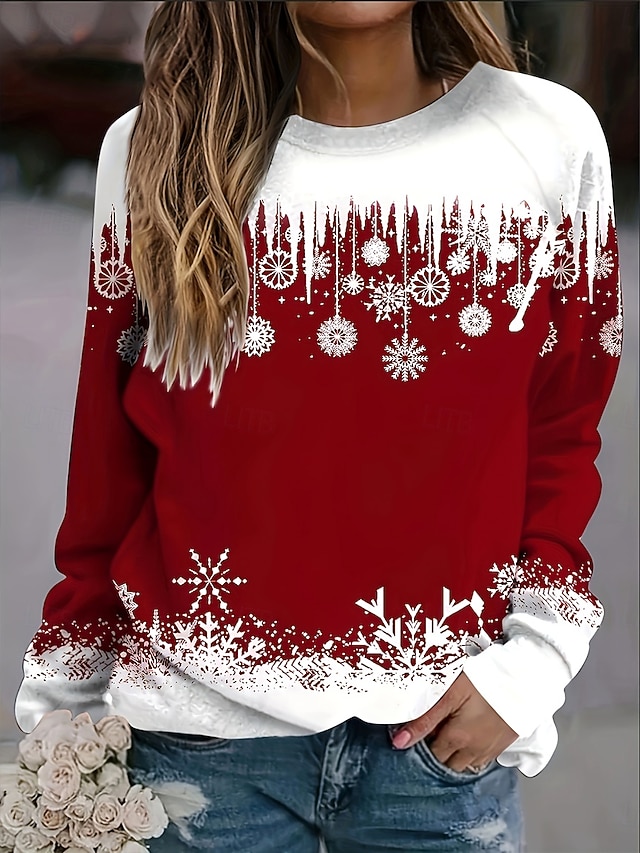  Vánoční dámský pulovr s kapucí grafický módní casual dlouhý rukáv kulatý výstřih běžné vršky městský denní oděv casual potisk travnatě zelená víno tmavě modrá jaro podzim