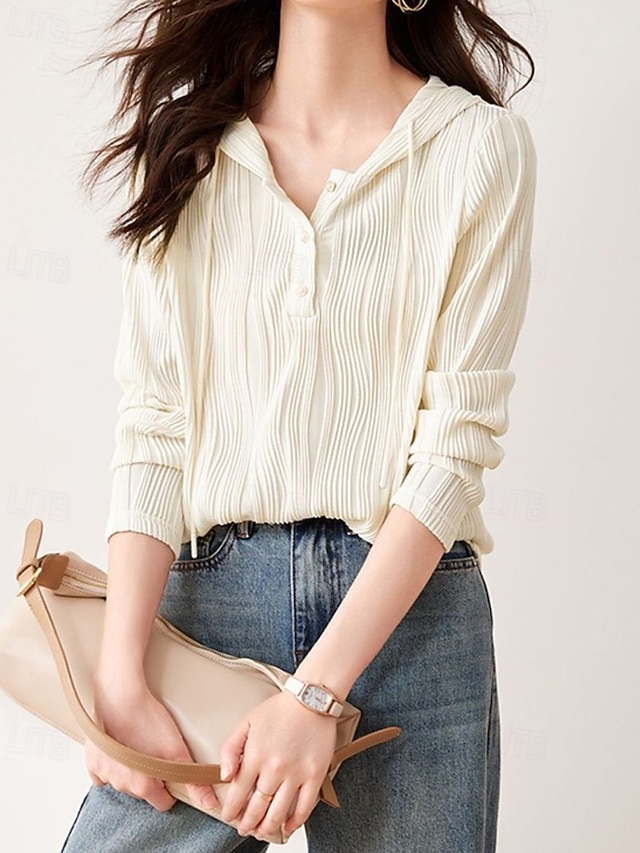  Per donna Felpa con cappuccio Semplice Casual Manica Lunga Con Cappuccio Top Regolari Streetwear Ferie Bottoni Beige Autunno Inverno